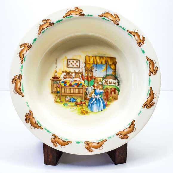 1936 Royal Doulton Bunnykins Beatrix Potter Bedtime Bowl Knitting Hug a Mug Set - Picture 5 of 13